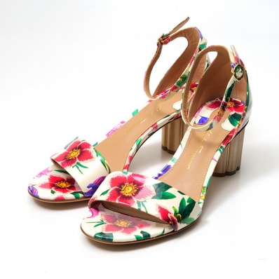 Salvatore Ferragamo サルヴァトーレフェラガモ ERACLEA サンダル サイズ6.5C フラワーヒール パテント アンクルストラップ パンプス 靴 イタリア製 ブランド古着【中古】20250224/RA3440