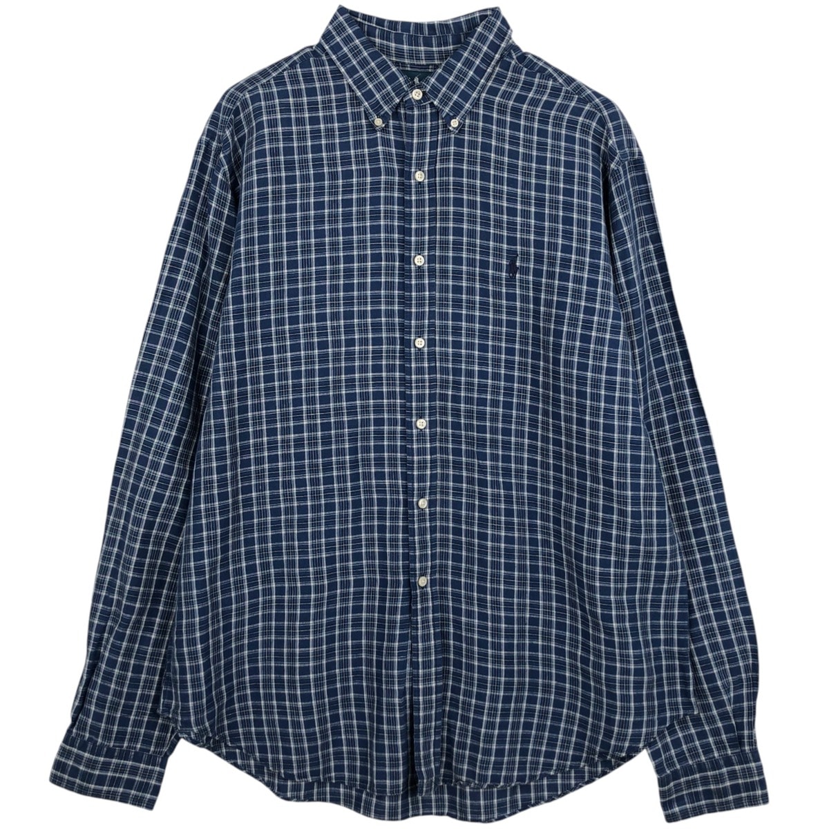古着 ラルフローレン Ralph Lauren CLASSIC FIT チェック柄 長袖 リネン ボタンダウンシャツ メンズXL相当/eaa478117