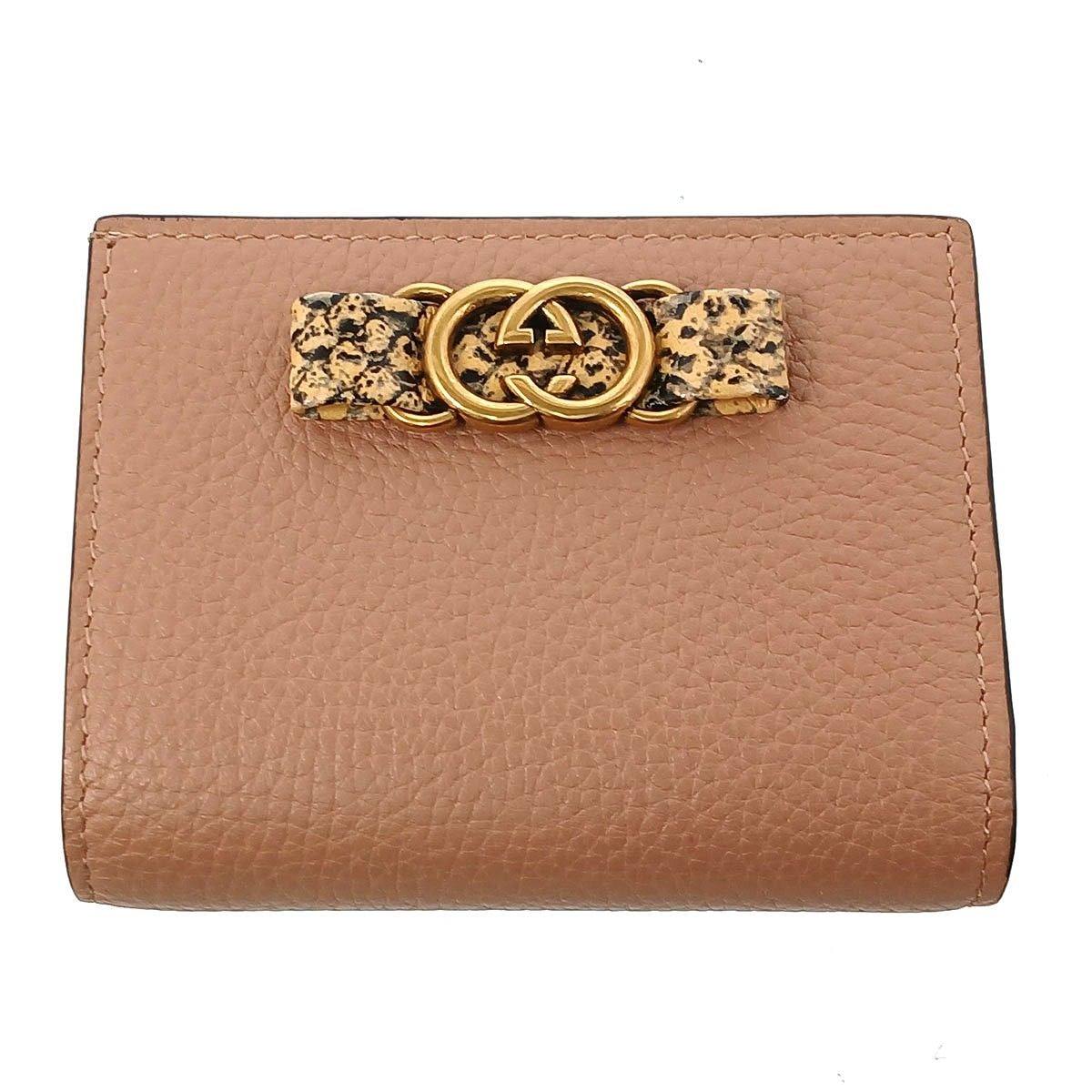 GUCCI グッチ インターロッキングG コンパクトウォレット 三つ折り財布 746059 レザー ベージュ  レディース【中古】