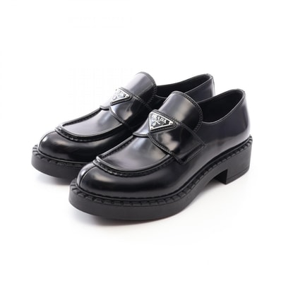 プラダ PRADA 三角プレート ローファー 靴 レザー レディース ブラック系 【中古】