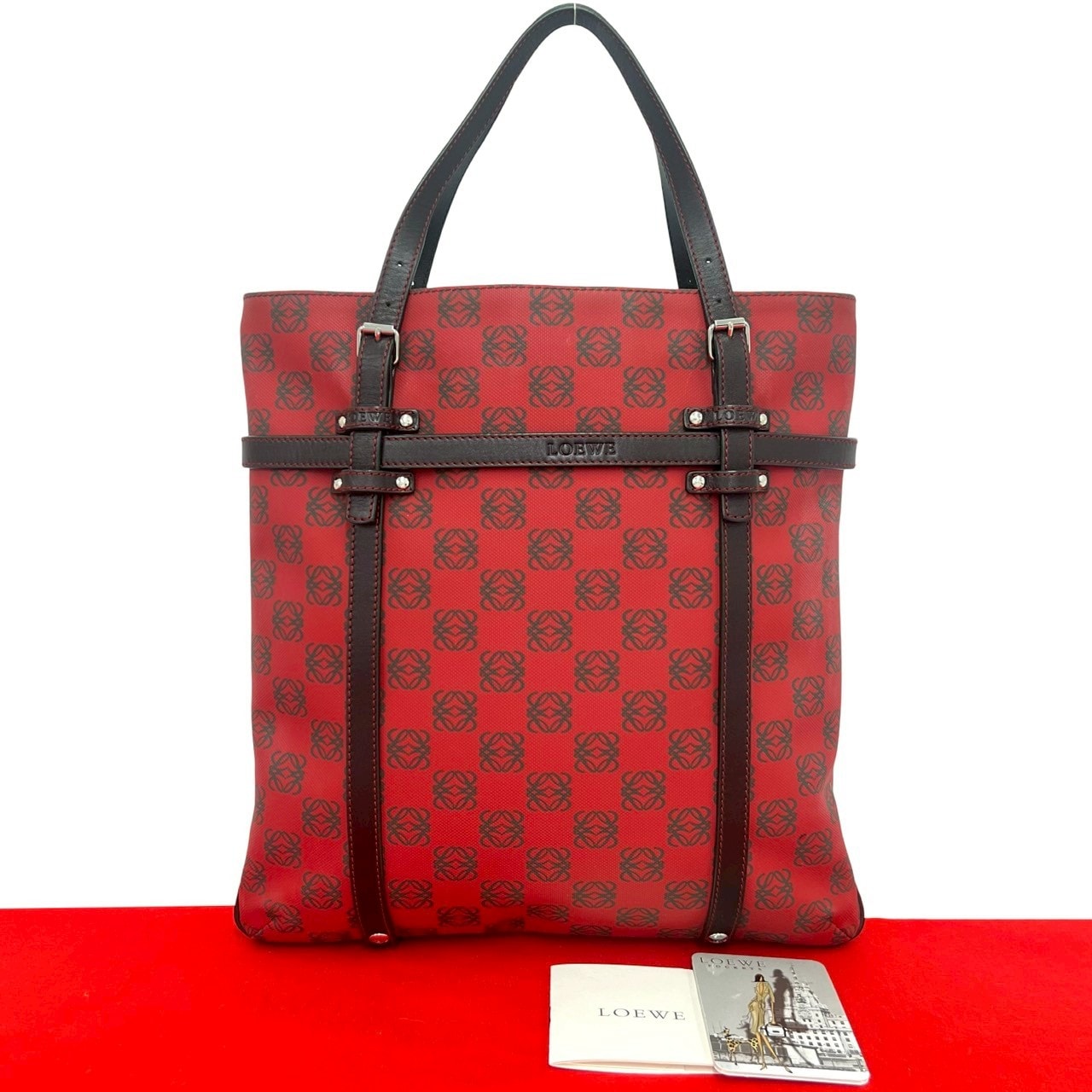 LOEWE ロエベ アナグラム ロゴ 総柄 PVC レザー ハンドバッグ レッド
 77472
