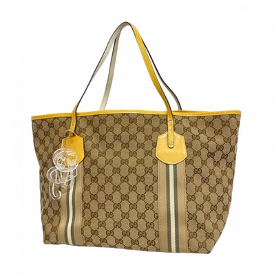 【6dd5439-k】グッチ トートバッグ GGキャンバス 211970 キャンバス ベージュ イエロー ゴールド金具【中古】レディース