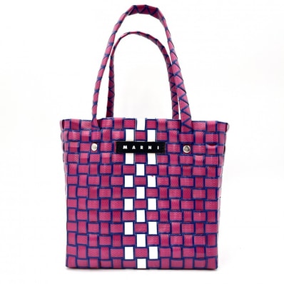 MARNI(マルニ)マイクロ バスケットバッグ トートバッグ ハンドバッグ ピンク ブルー チェック編み キッズライン レディース【中古】