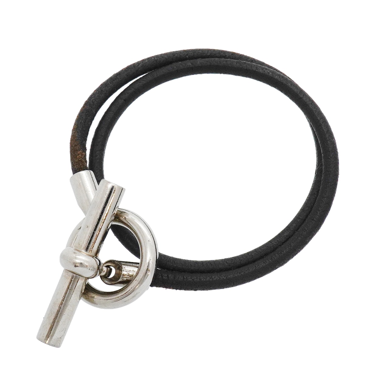 ★SALE【6jib0451】エルメス ブレスレット グレナン/ドゥブルトゥール メタル レザー シルバー ブラック【中古】メンズ レディース ユニセックス