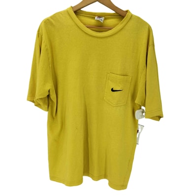 90-00S 白タグ ワンポイント スウッシュ 刺繍 クルーネック ポケ付き S/S Tシャツ【1139311410815】