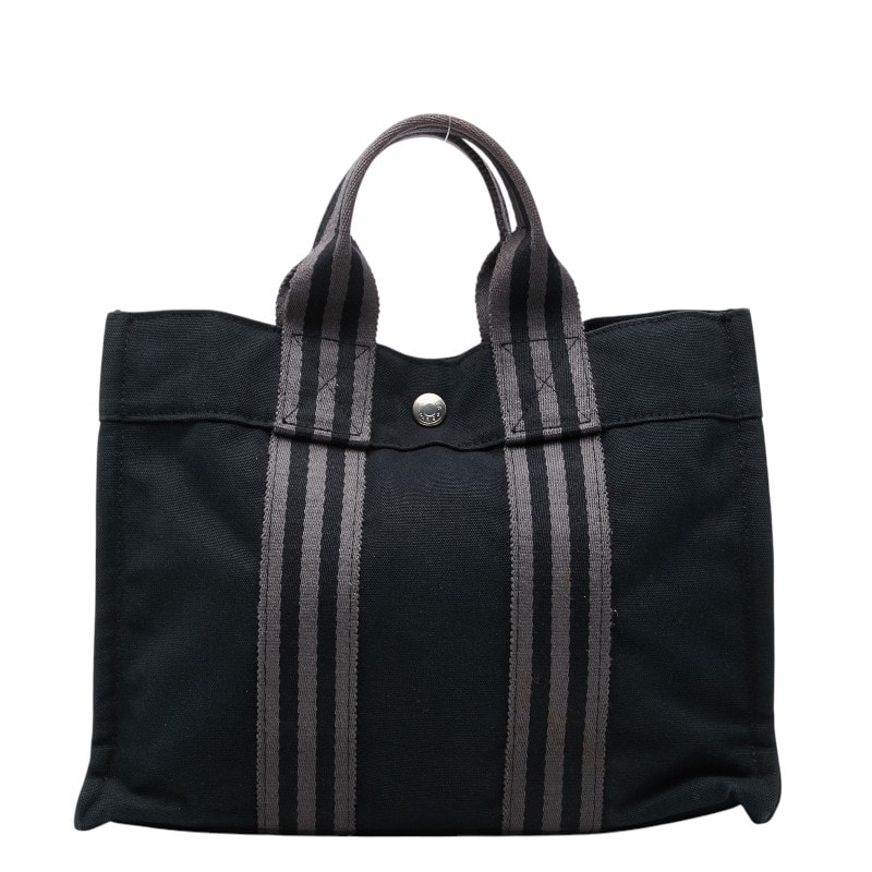 エルメス フールトゥPM ハンドバッグ トートバッグ ブラック グレー キャンバス レディース HERMES 【中古】