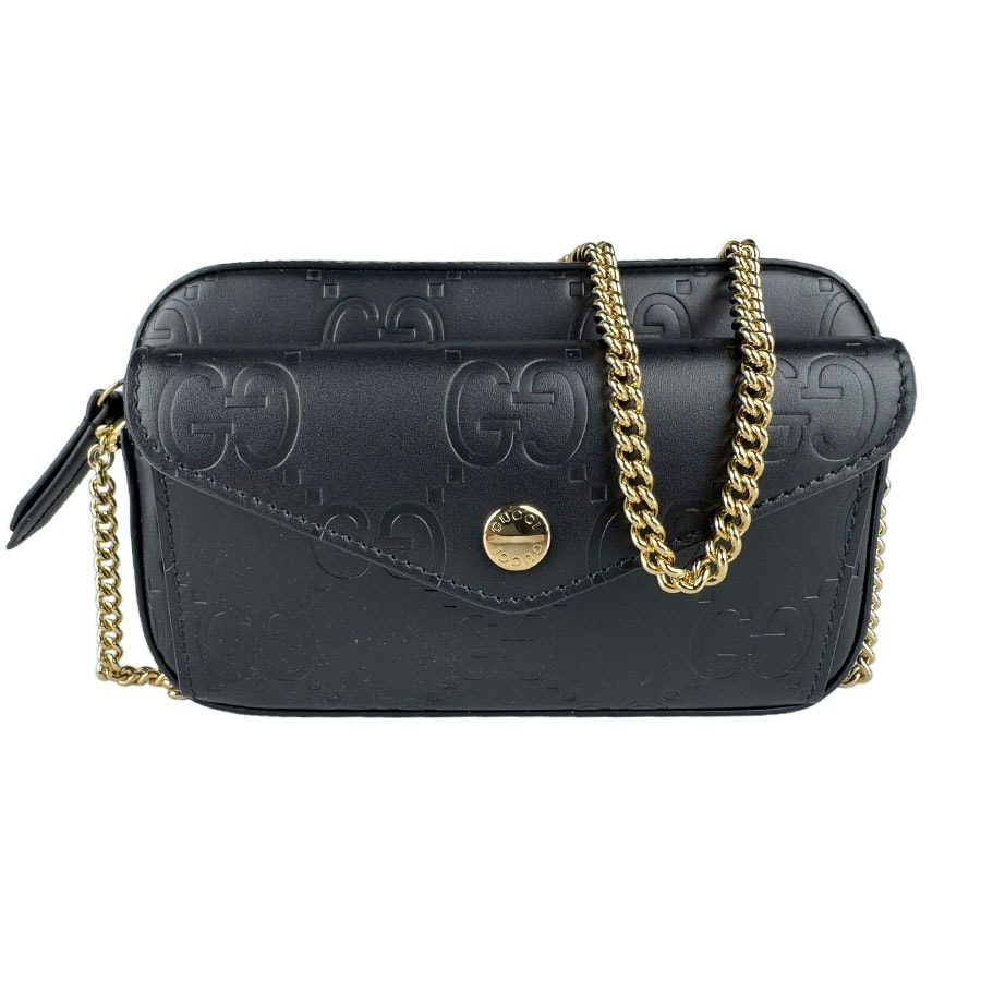 グッチ GUCCI ショルダーバッグ GGスーパーミニショルダーバッグ レザー ブラック レディース 781554【中古】 z9161