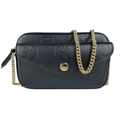 グッチ GUCCI ショルダーバッグ GGスーパーミニショルダーバッグ レザー ブラック レディース 781554【中古】 z9161