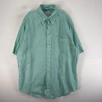 古着 ブルックスブラザーズ Brooks Brothers 半袖シャツ 胸ポケ MADISON 1818 L グリーン系 無地 メンズ