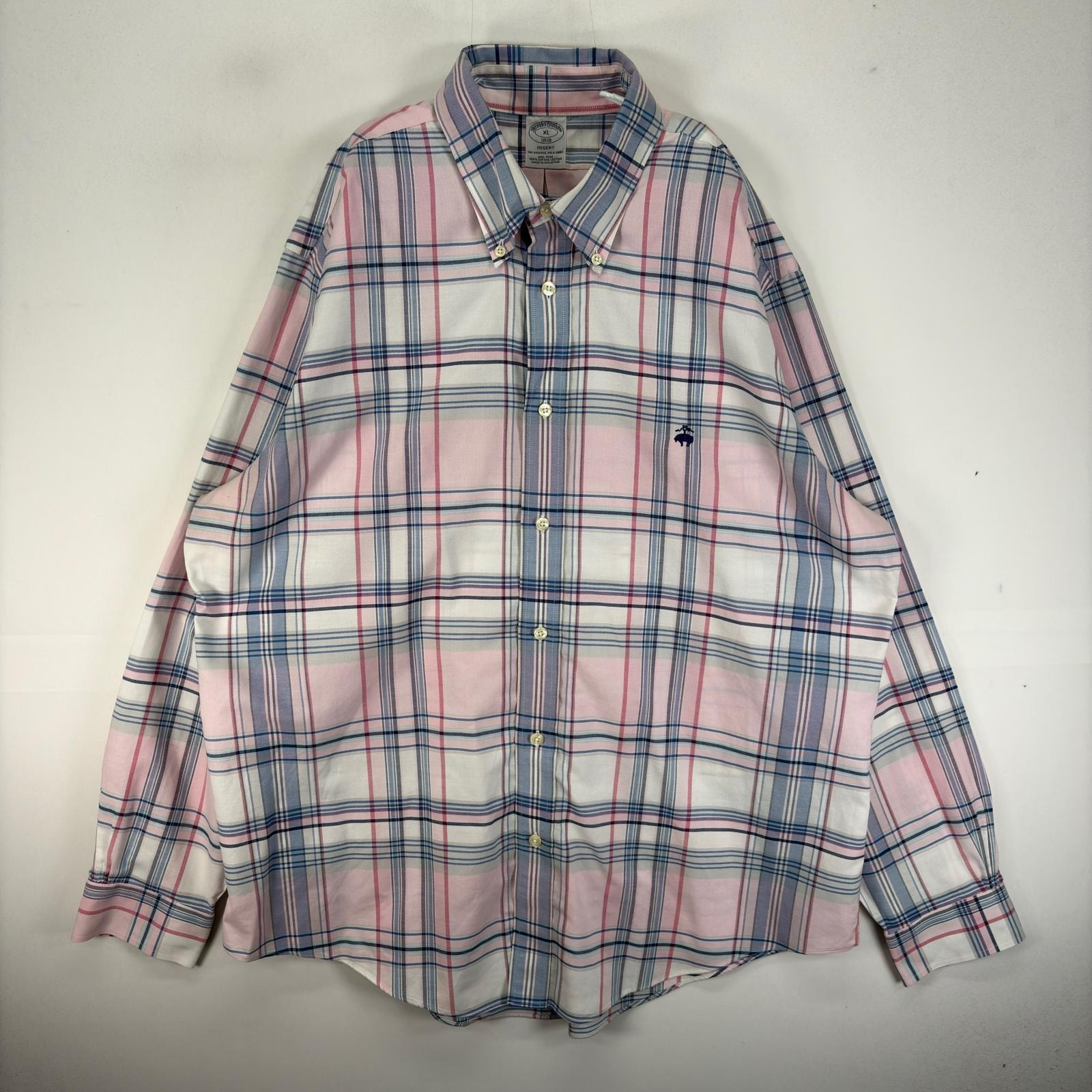 古着 ブルックスブラザーズ Brooks Brothers 長袖シャツ ボタンダウン 刺繍ロゴ XL  ピンク系 チェック メンズ
