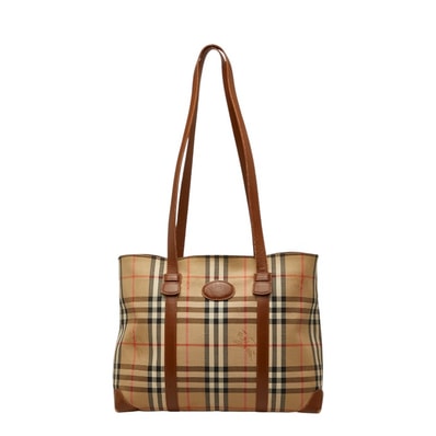 バーバリー ノバチェック シャドーホース トートバッグ ショルダーバッグ ベージュ ブラック キャンバス レザー PVC レディース BURBERRY 【中古】