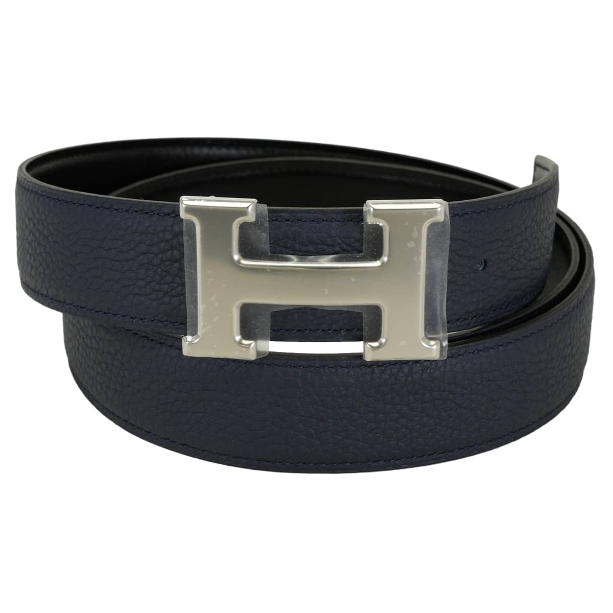 HERMES エルメス ベルト Hベルト コンスタンス32 リバーシブル ブルーインディゴ/黒 (ブラック) トゴ/ボックスカーフ #90 シルバー金具 W刻印 [紙袋・リボン付] 新品