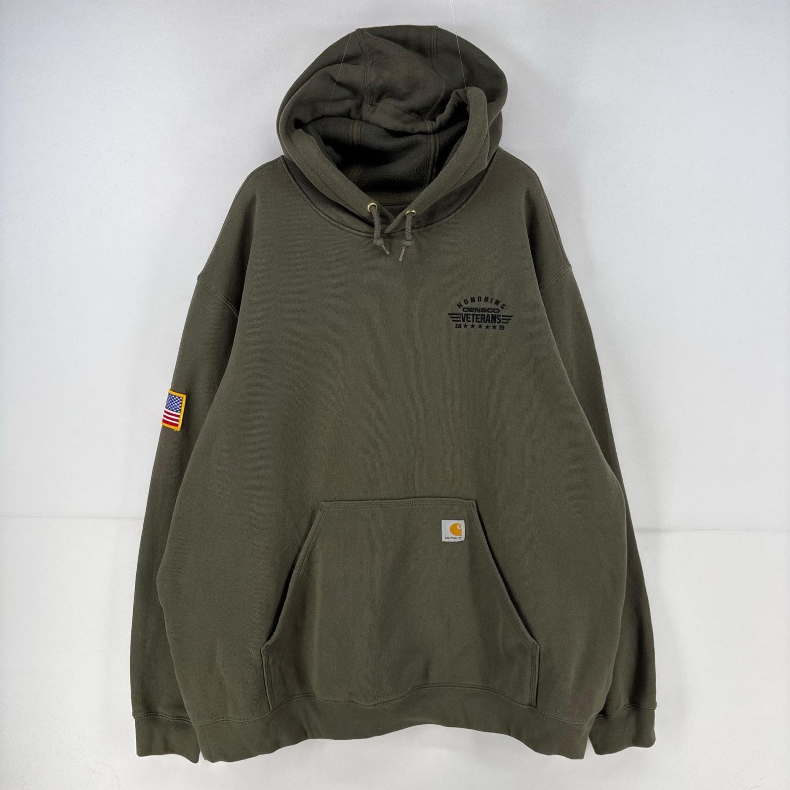古着 カーハート Carhartt スウェット ワッペン ワンポイント 刺繍 プルオーバー 大きいサイズ 2XL  グリーン メンズ