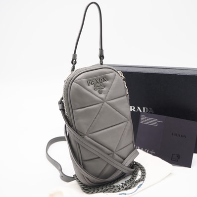 美品 PRADA プラダ ナッパ スペクトラム インプントゥ フォンポーチ 1DH030 2wayショルダーバッグ グレー ラムスキン レディース