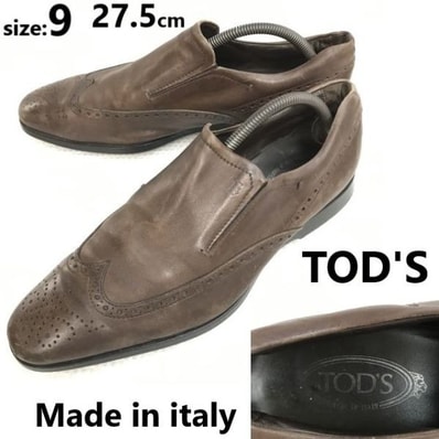 TOD'S/トッズ★スリッポンシューズ/ウイングチップ【9/27.5/brown/茶】ローファー/モカシン/ビジネス/ドレス/Leather/Dress shoes◆bC-103