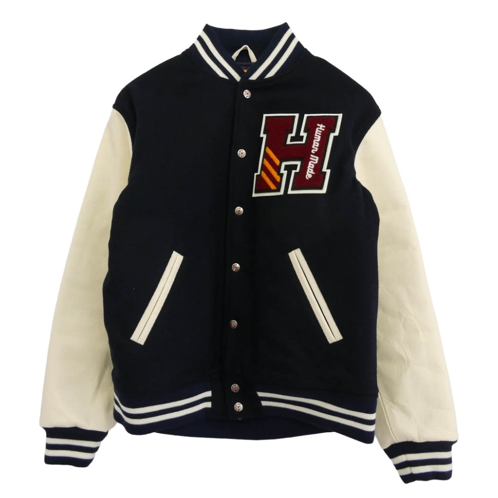 HUMAN MADE ヒューマンメイド スタジャン 26SS HM30JK043 VARSITY JACKET バーシティ ジャケット ロゴ タイガー サガラ ワッペン ウールメルトン レザー スタジャン ロゴプリント ハンガ-付 【美品】【中古】