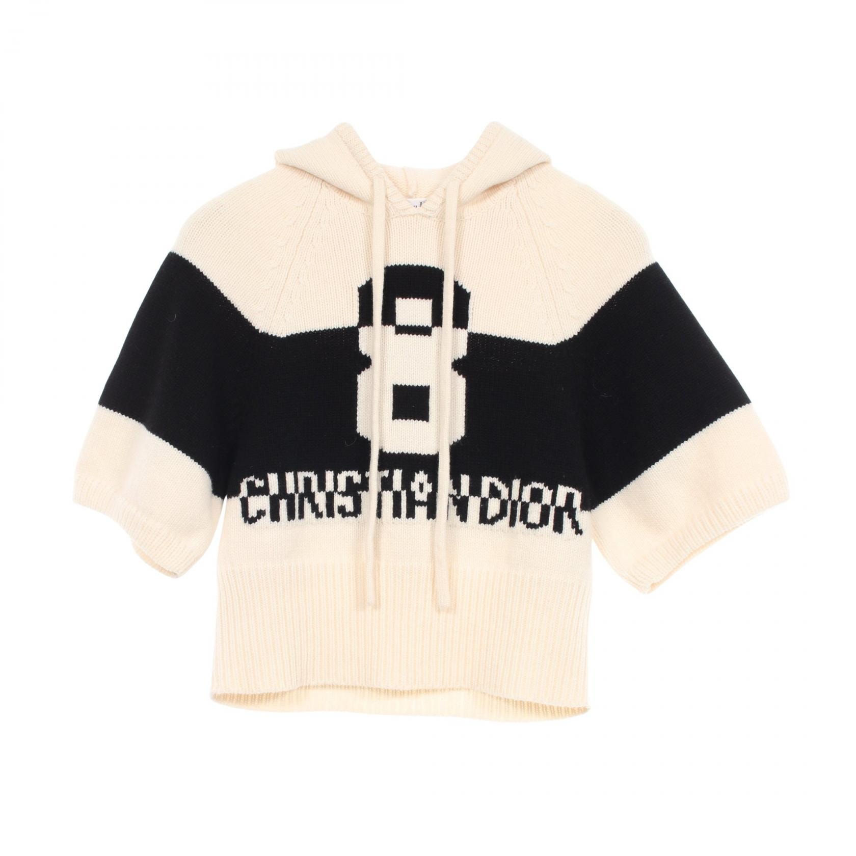 ディオール Dior 半袖 パーカー フード付き ニット 衣料品 トップス ウール カシミヤ レディース ホワイト系 / ブラック系 254S56AM121 【中古】