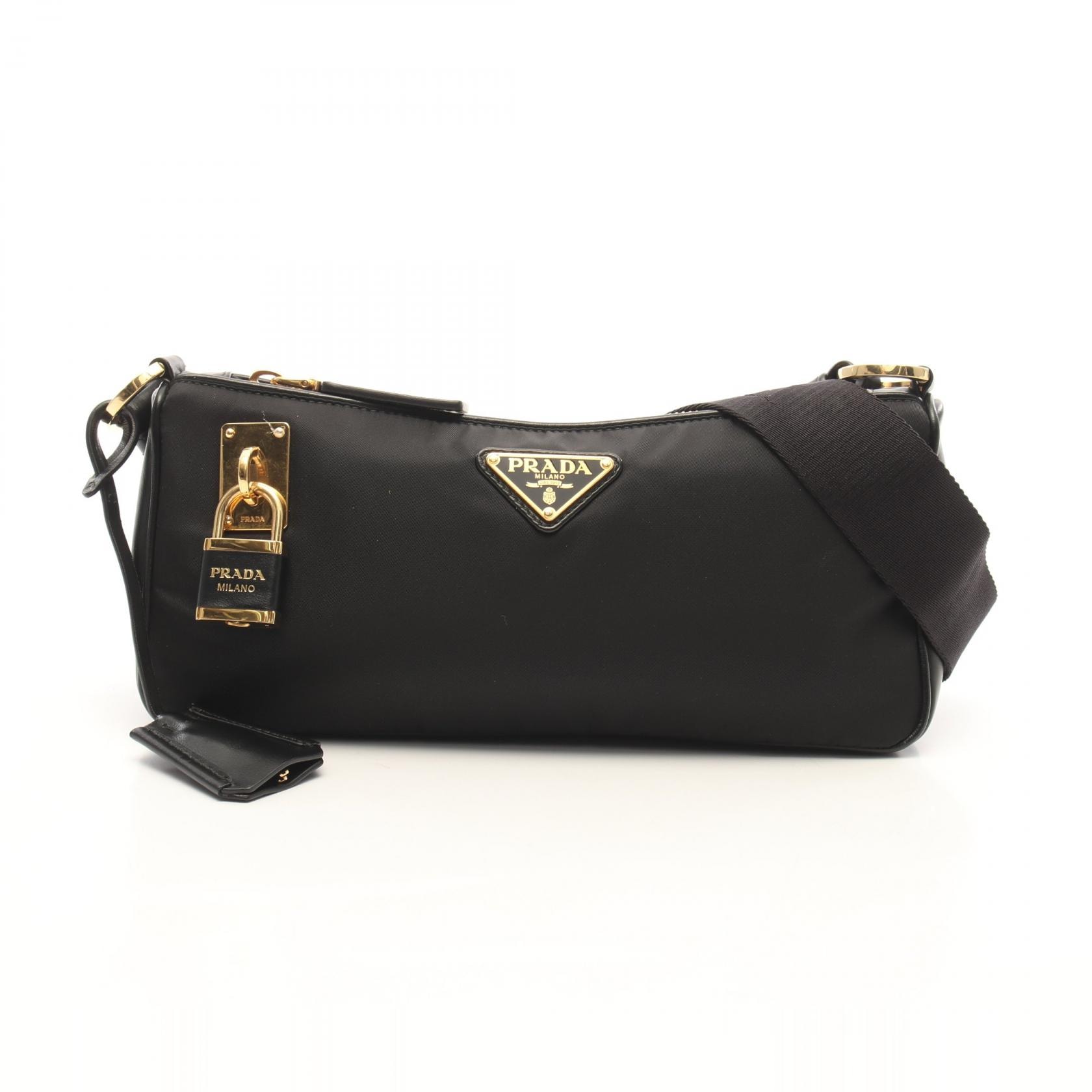 プラダ PRADA Re-Nylon TESSUTO+VITELLO ショルダーバッグ バッグ ナイロン レザー レディース ブラック系 【中古】