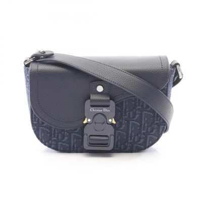 ディオール Dior Saddle フラップ付きメッセンジャーバッグ ミニ ショルダーバッグ バッグ キャンバス レザー メンズ ネイビー系 【中古】