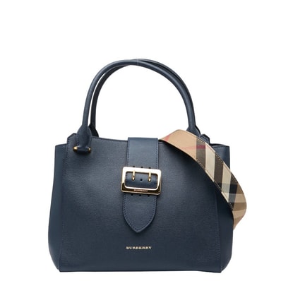 バーバリー ノバチェック ハンドバッグ ショルダーバッグ 2WAY ネイビー レザー レディース BURBERRY 中古