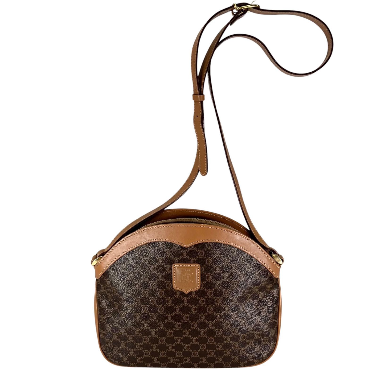 美品 CELINE セリーヌ マカダム ショルダーバッグ レザー ブラウン レディース【中古】