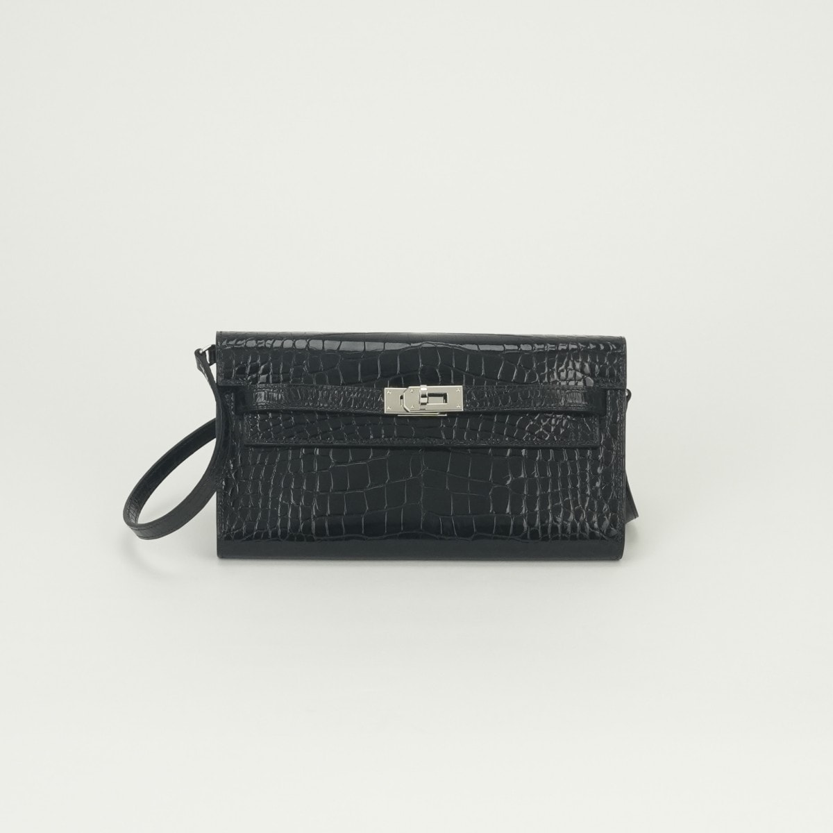 エルメス HERMES ケリーウォレットトゥーゴー ケリーウォレット トゥーゴー 財布 長財布 ロングウォレット アリゲーター クロコダイル ノワール Noir ブラック Black 黒 シルバー金具 エキゾチック