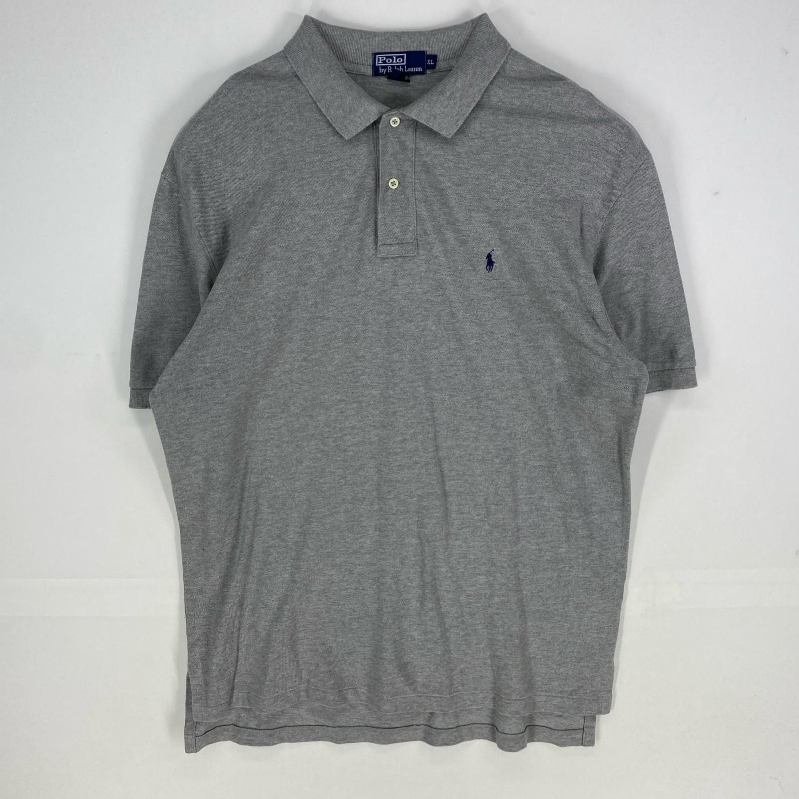 古着 ポロバイラルフローレン Polo by Ralph Lauren 鹿の子 半袖シャツ ワンポイント 刺繍ロゴ ポロシャツ XL  グレー系 メンズ