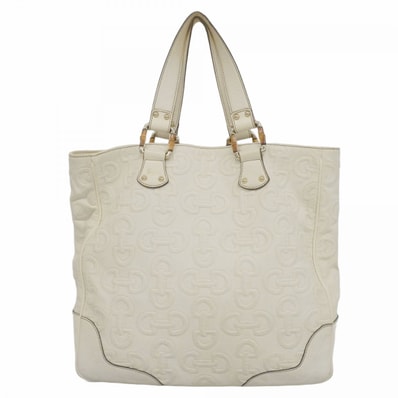 【6dc3317-k】グッチ トートバッグ バンブー ホースビット 154375 レザー ホワイト ゴールド金具【中古】レディース