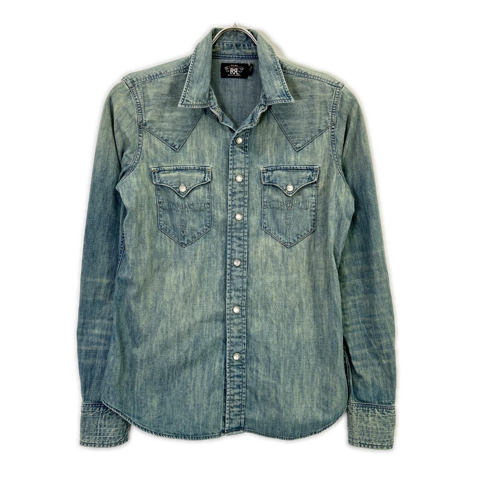 ダブルアールエル インディゴ コットン デニム ウェスタンシャツ 155/80A