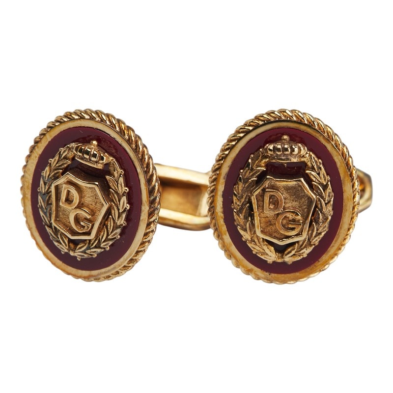 ドルチェアンドガッバーナ DGロゴ オーバル モチーフ カフス ゴールド レッド メッキ メンズ DOLCE&GABBANA 【中古】