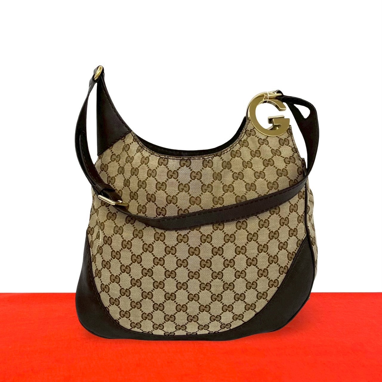 GUCCI グッチ シャーロット G ロゴ 金具 キャンバス レザー ショルダーバッグ ベージュ
 03871