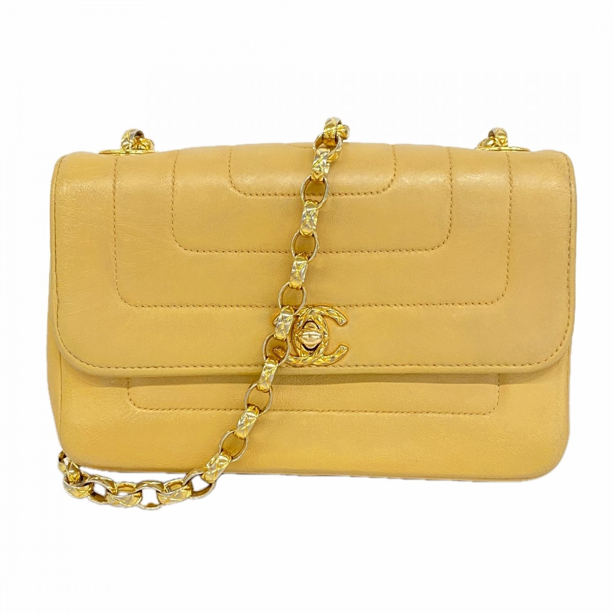 【6dc3191-k】シャネル ショルダーバッグ マドモアゼル チェーンショルダー ラムスキン ベージュ ゴールド金具【中古】レディース