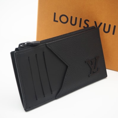 美品 LOUIS VUITTON ルイ・ヴィトン LVアエログラム コインカード ホルダー ノワール M82068 カードケース ブラック カーフレザー メンズ