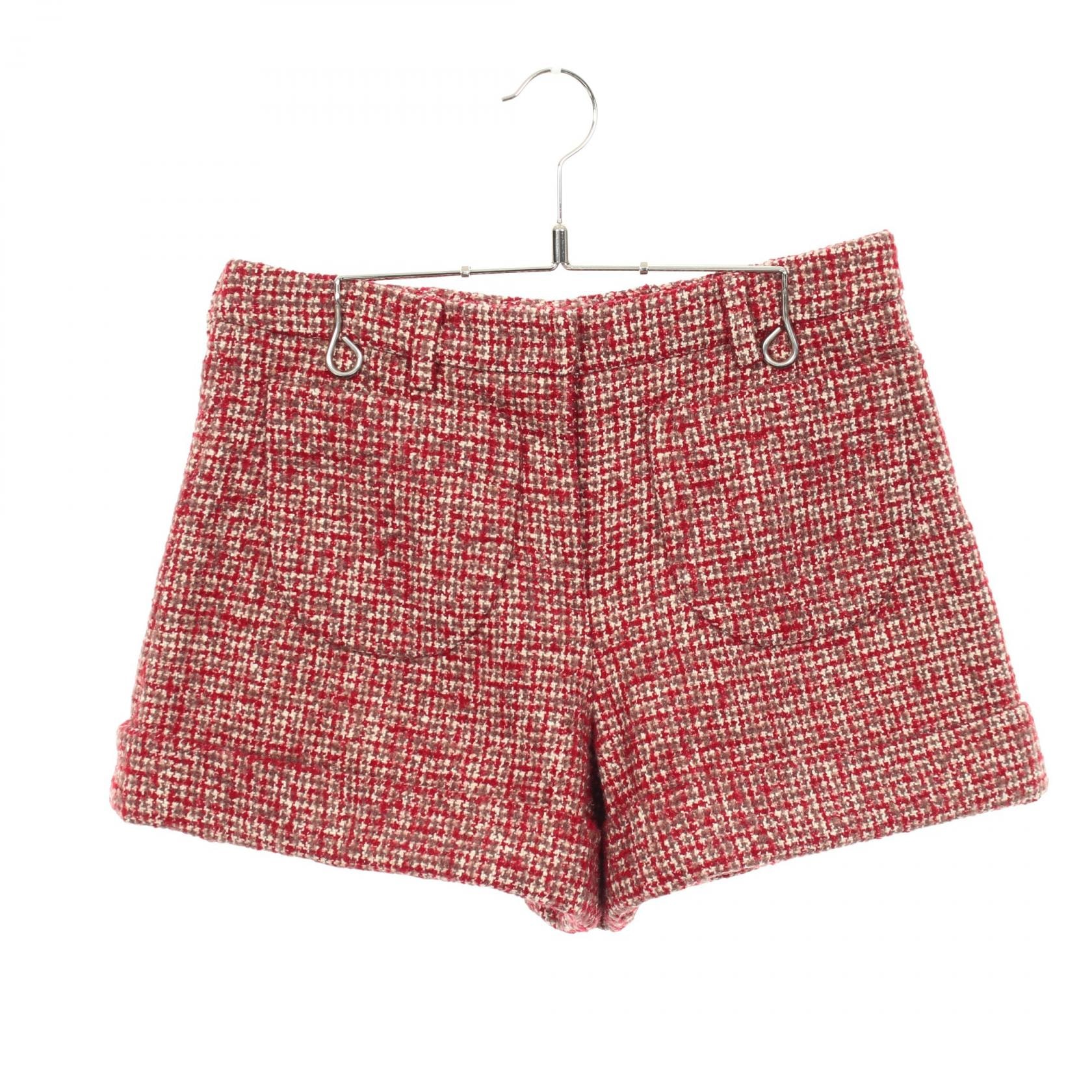 ミュウ ミュウ Miu Miu ボタンフライ ツイード ショート パンツ 衣料品 ボトムス ウール レディース レッド系 / ブラウン系 【中古】