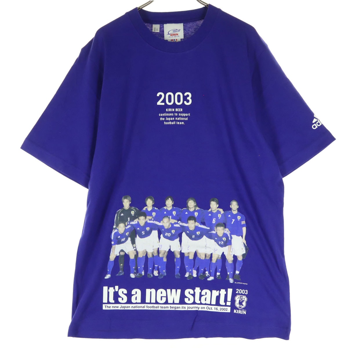 美品 adidas アディダス キリン KIRIN 両面プリント サッカー 半袖 Tシャツ L ブルー 日本代表