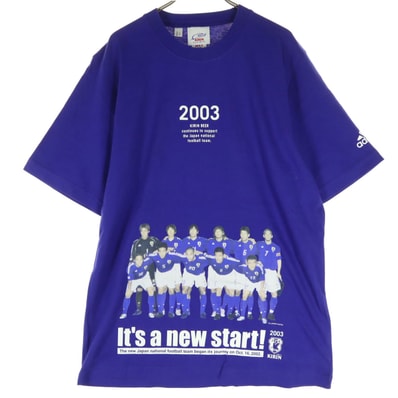 美品 adidas アディダス キリン KIRIN 両面プリント サッカー 半袖 Tシャツ L ブルー 日本代表