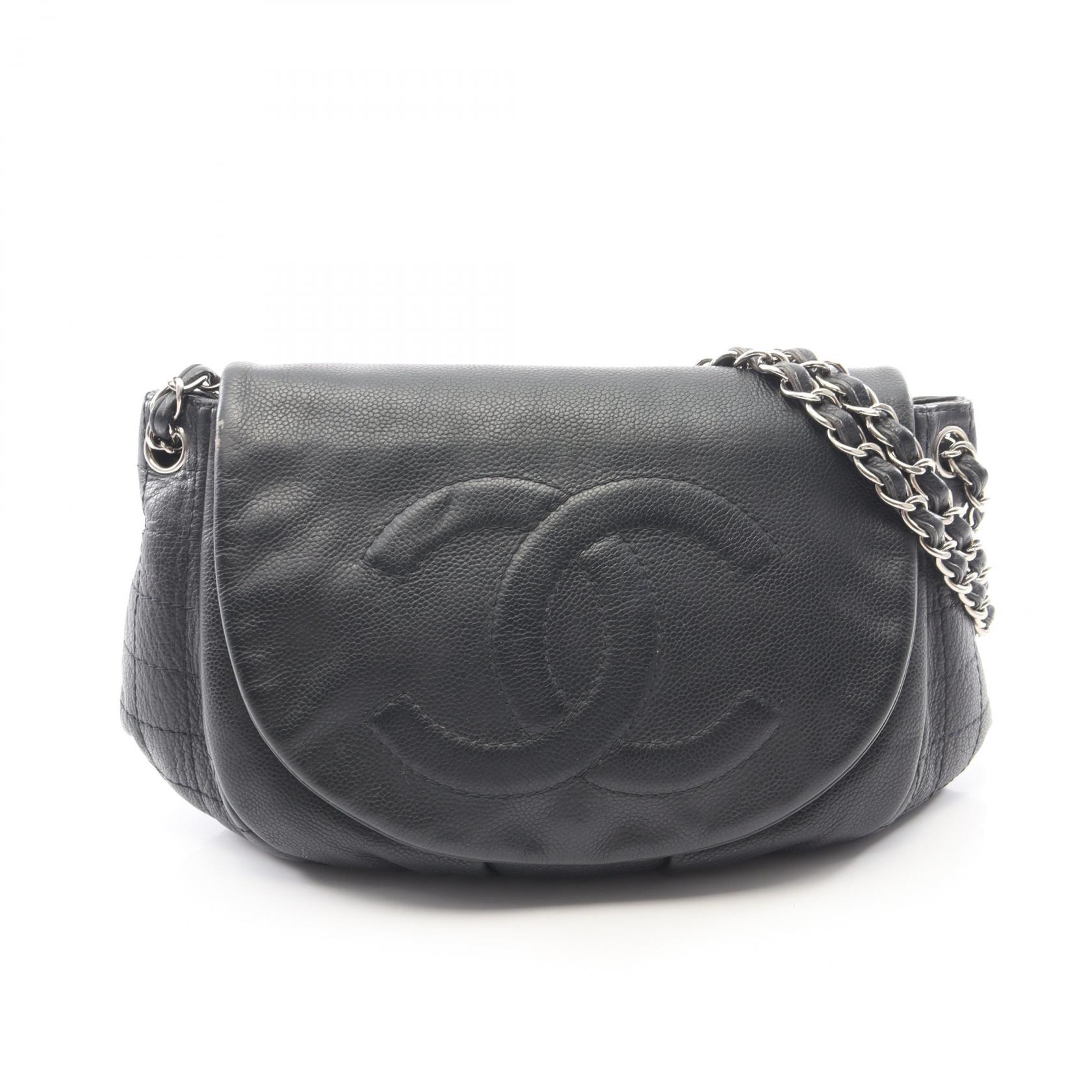 シャネル CHANEL ココマーク ハーフムーン ショルダーバッグ バッグ キャビアスキン(グレインドカーフ) レディース ネイビー系 【中古】