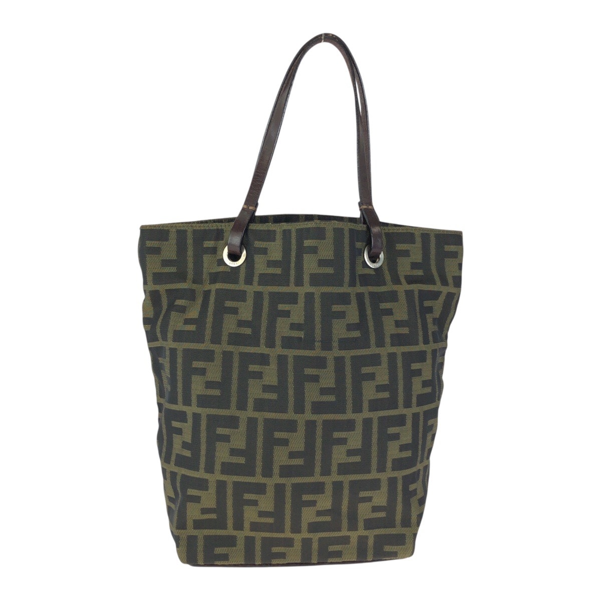 美品 FENDI フェンディ ズッカ ブラウン ダークブラウン シルバー金具 ナイロン レザー/ トートバッグ ハンドバッグ 601917 【中古】