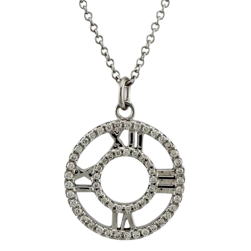 ティファニー アトラスオープンメダリオン ネックレス 18金 K18ホワイトゴールド ダイヤモンド レディース TIFFANY&Co. 中古
