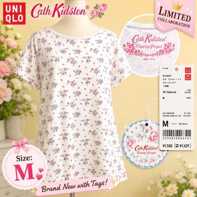 タグ付き新古品★限定品/UNIQLO +J × Cath Kidston/ユニクロ★コラボ/半袖トップス/Tシャツ【レディースM/グレー/ナチュラル/花柄】Tops/Shirt◆BJ180-e