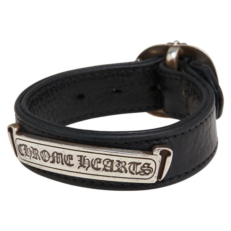 Chrome Hearts Women's Scroll Label Gunslinger Leather Bracelet "Black/Silver"