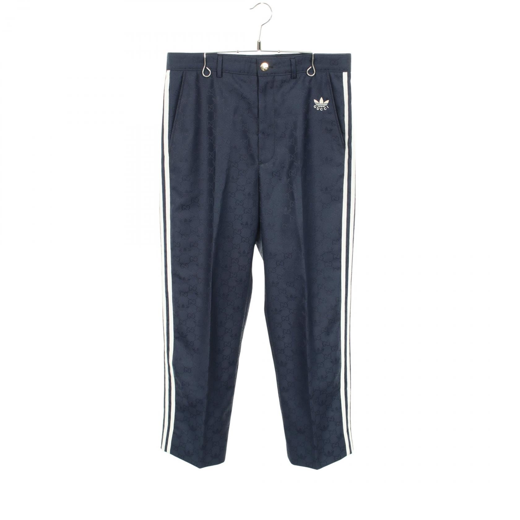 グッチ GUCCI GUCCI × adidas GG トレフォイル ジャカード パンツ 衣料品 ボトムス ポリエステル メンズ ネイビー系 710399 【中古】