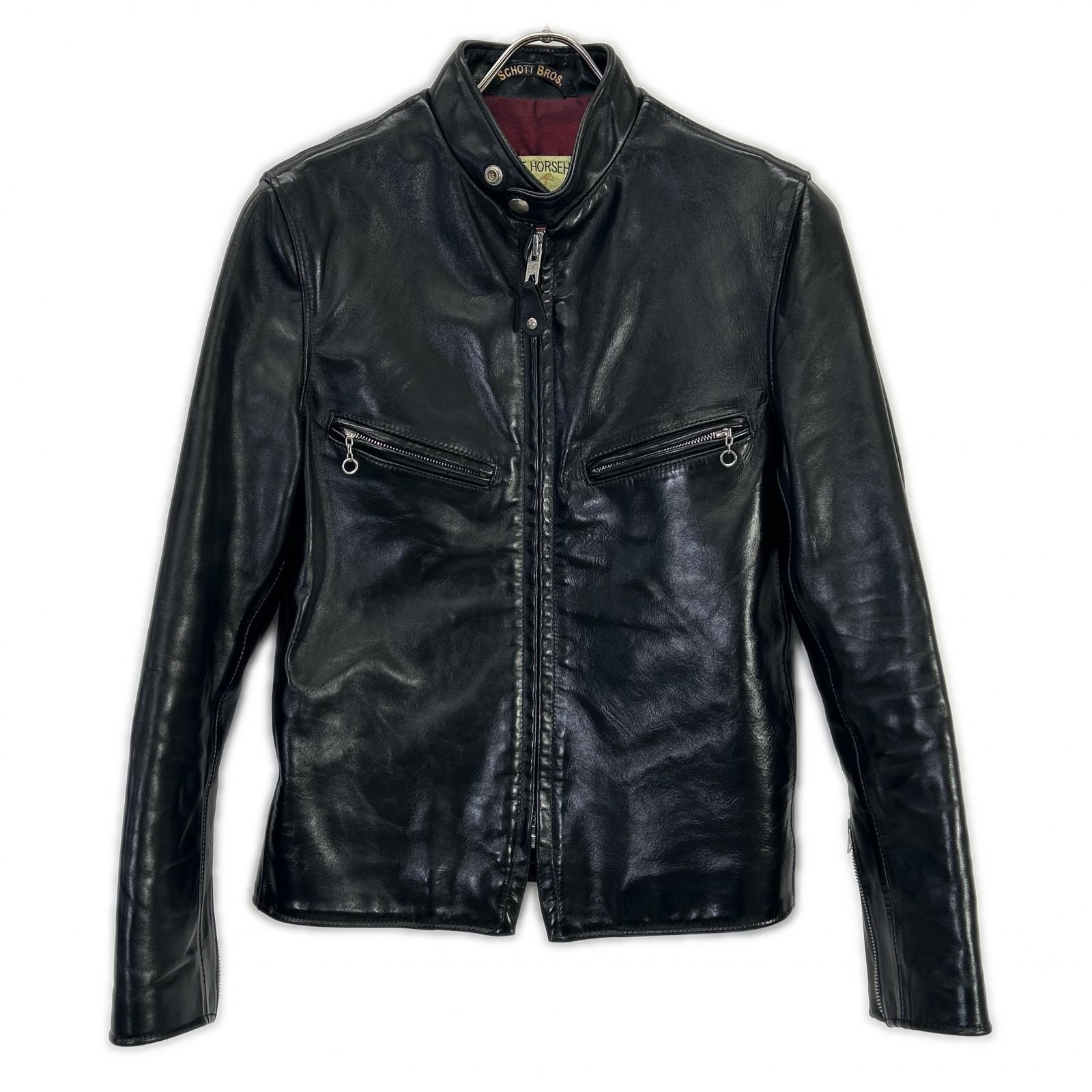 ショット 7417 ブラック 641XXH ホースハイド ライダースジャケット 34