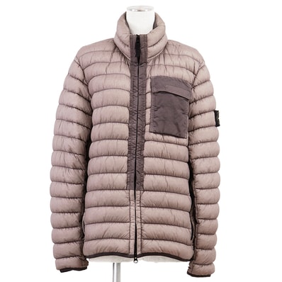 STONE ISLAND ストーンアイランド ダウンジャケット サイズ S レディース スタンドカラー ジップアップ 袖ロゴパッチ アウター ピンクベージュ ベトナム製