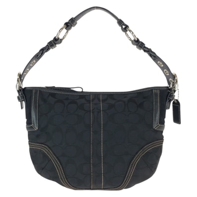 美品 COACH コーチ シグネチャー ブラック 黒 シルバー金具 キャンバス レザー/ ショルダーバッグ ハンドバッグ 601059 【中古】