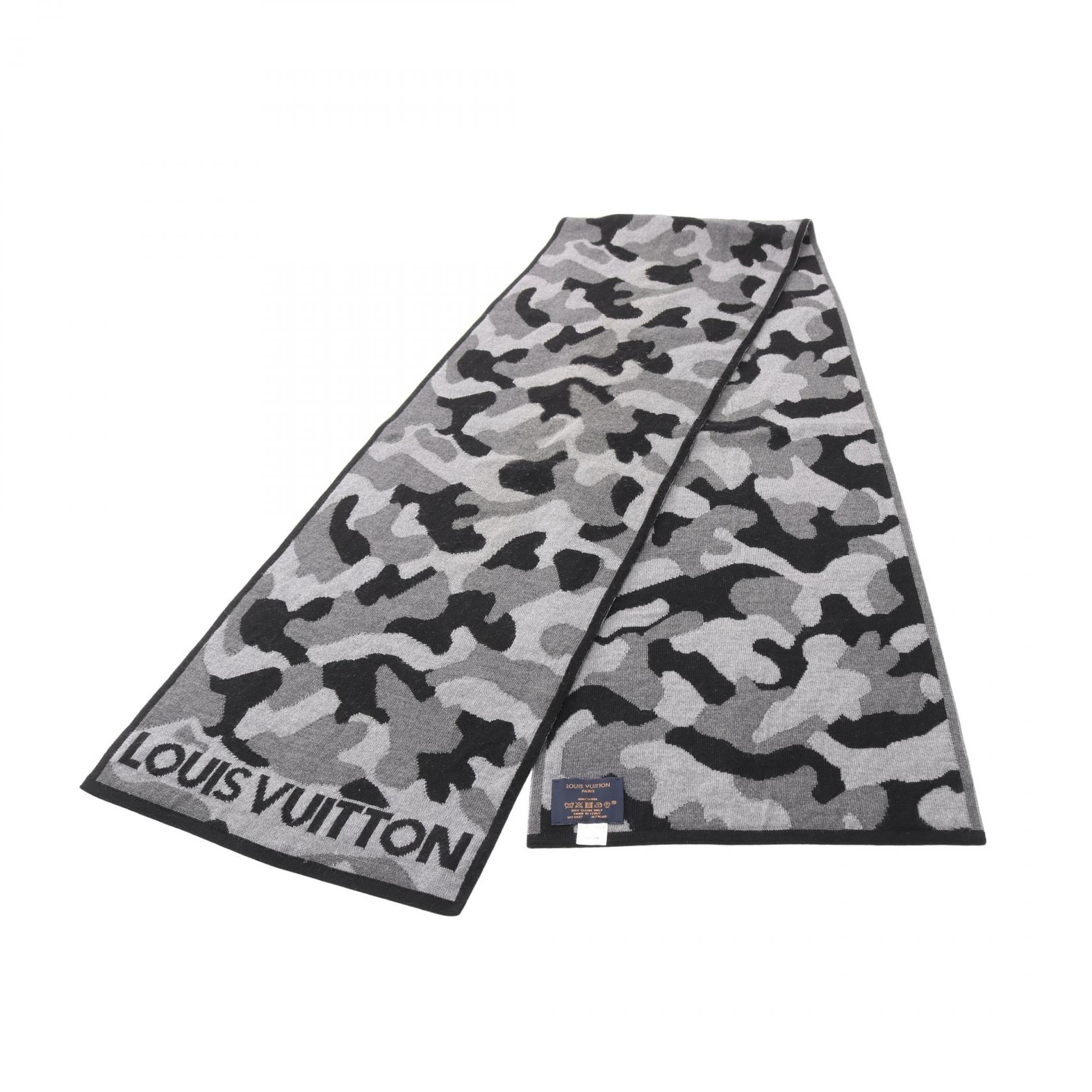 ルイ・ヴィトン LOUIS VUITTON エシャルプ ミリタリー マフラー 衣料品 ウール グレー メンズ グレー系 / ブラック系 【中古】