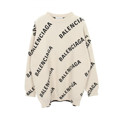 バレンシアガ BALENCIAGA オールオーバーロゴ ニット 衣料品 トップス コットン ウール メンズ レディース アイボリー系 / ブラック系 657528 【中古】