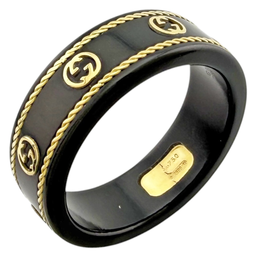 グッチ アイコン インターロッキング リング 指輪 17号 セラミック ユニセックス GUCCI  中古