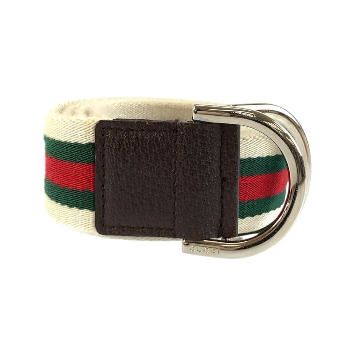 美品 GUCCI グッチ シェリーライン ダブルリング 85cm/34inc ホワイト グリーン レッド シルバー金具 キャンバス ベルト 604129 【中古】