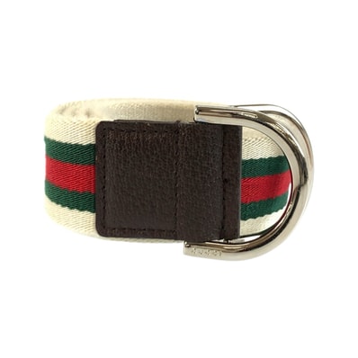 美品 GUCCI グッチ シェリーライン ダブルリング 85cm/34inc ホワイト グリーン レッド シルバー金具 キャンバス ベルト 604129 【中古】